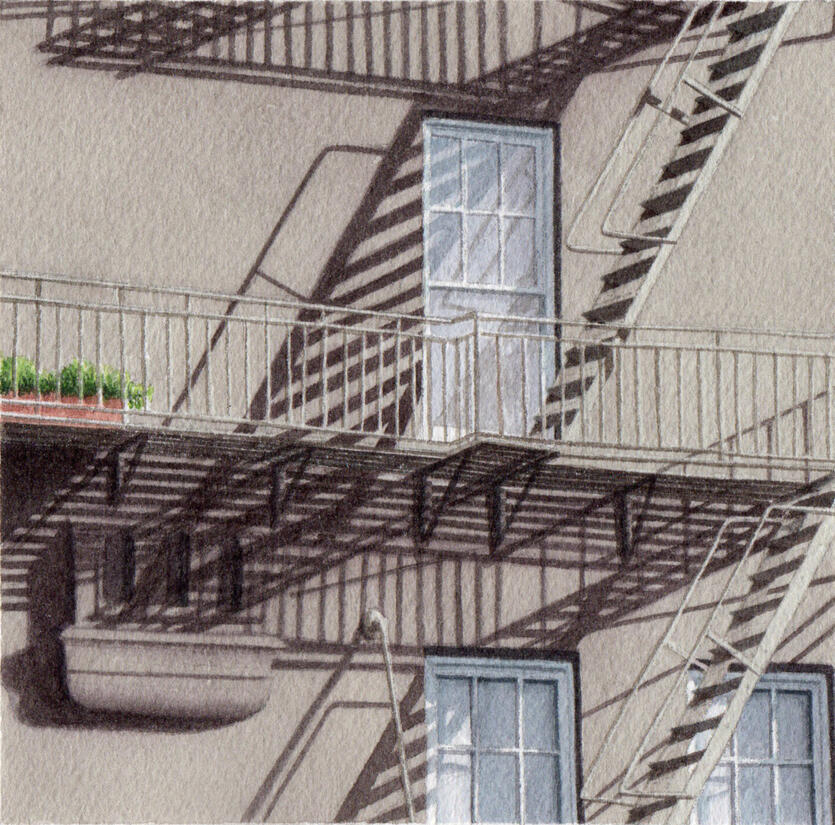 Fire Escape - Fukushima - Watercolor